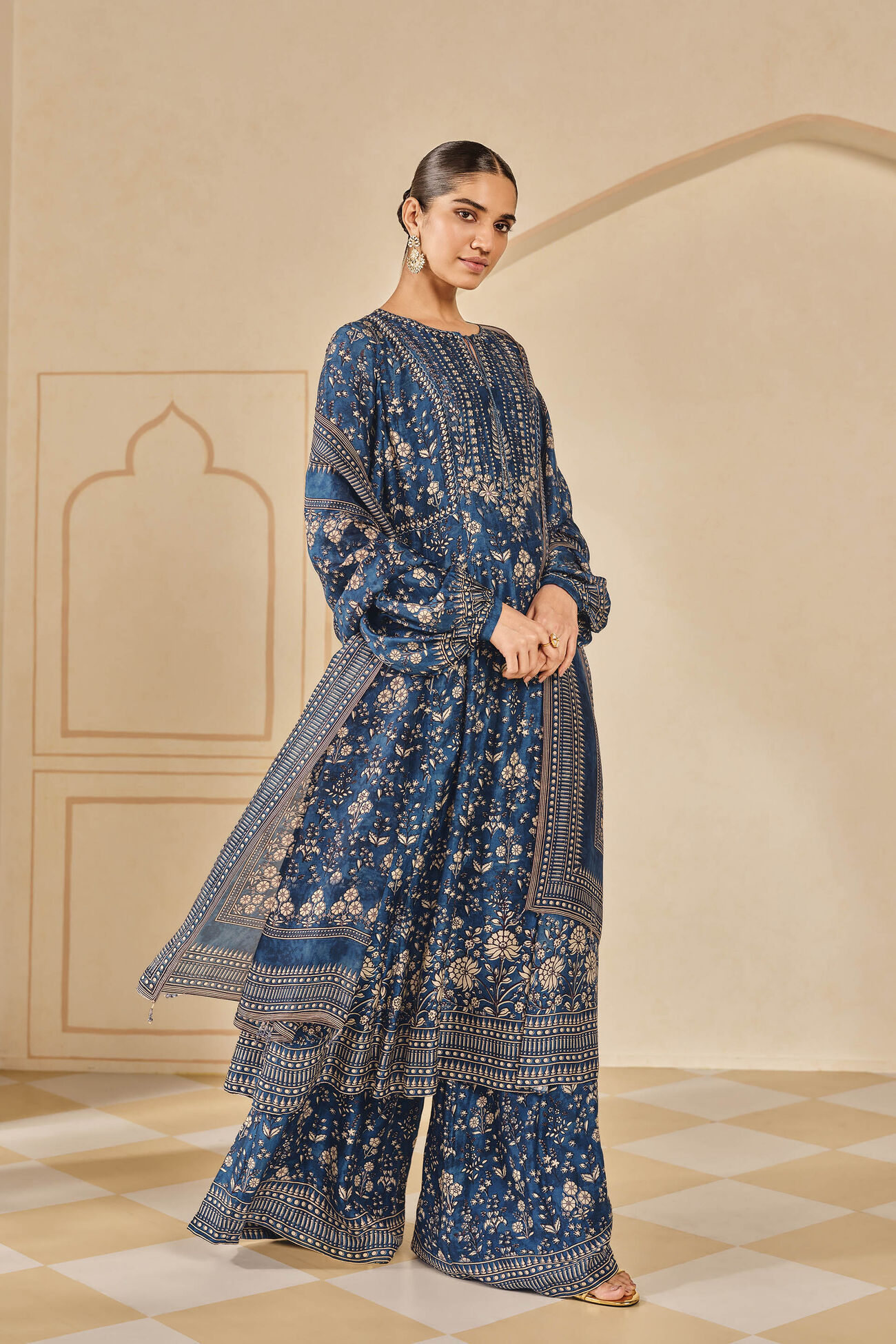 Niral Printed Silk Anarkali Set - Blue, Blue, image 3